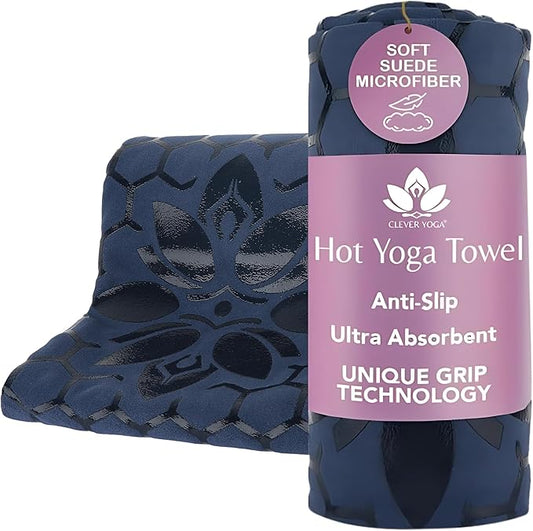 Clever Yoga Non-Slip Hot Yoga Towel – Non-Slip Grip for Hot Yoga, Sweat Absorbent, Honeycomb Silicone Grip, Stays Flat – Ideal for Pilates, Travel, Washable & Lightweight - Dark Blue-GravixFit