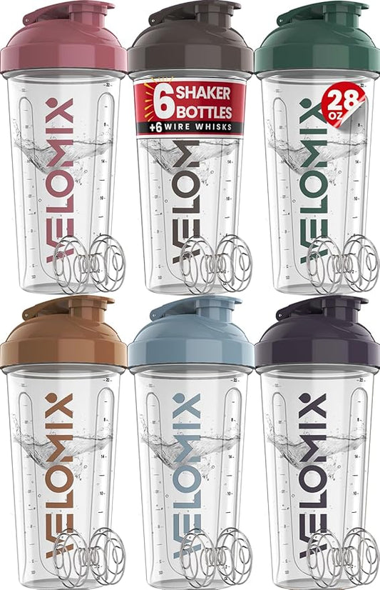 '-6 PACK- 28 oz Protein Shaker Bottle for Protein Mixes - 6x Wire Whisk | Leak Proof Shaker Cups for Protein Shakes | Protein Shaker Bottle Pack | Protein Shake Cup (Muted Clarity)-GravixFit