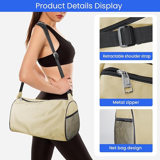 C&F BOGMOST Small Gym Bag for Women & Men,Small Lightweight Duffel Bag Carry On Bags Mini Duffel Travel Bag Waterproof Sports Bags for Workout/Sport/Travel, Beige-GravixFit