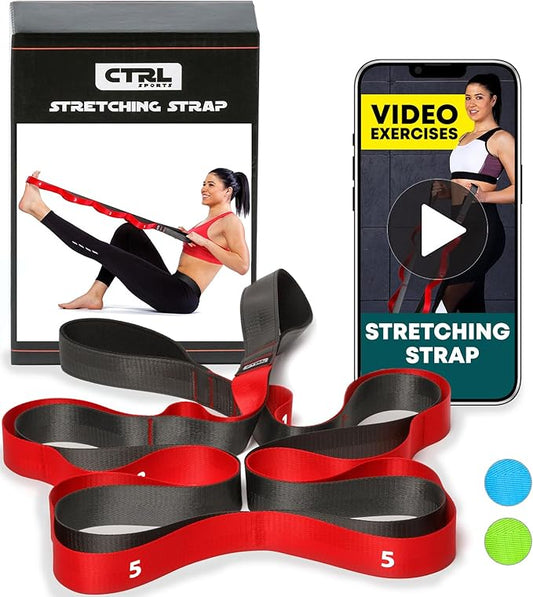 Stretching Strap with Loops - Non Elastic Stretch Band for Physical Therapy, Yoga Strap for Stretching Equipment, Stretch Bands for Exercise and Flexibility - Fascia, Hamstring & Leg Stretcher Belt-GravixFit
