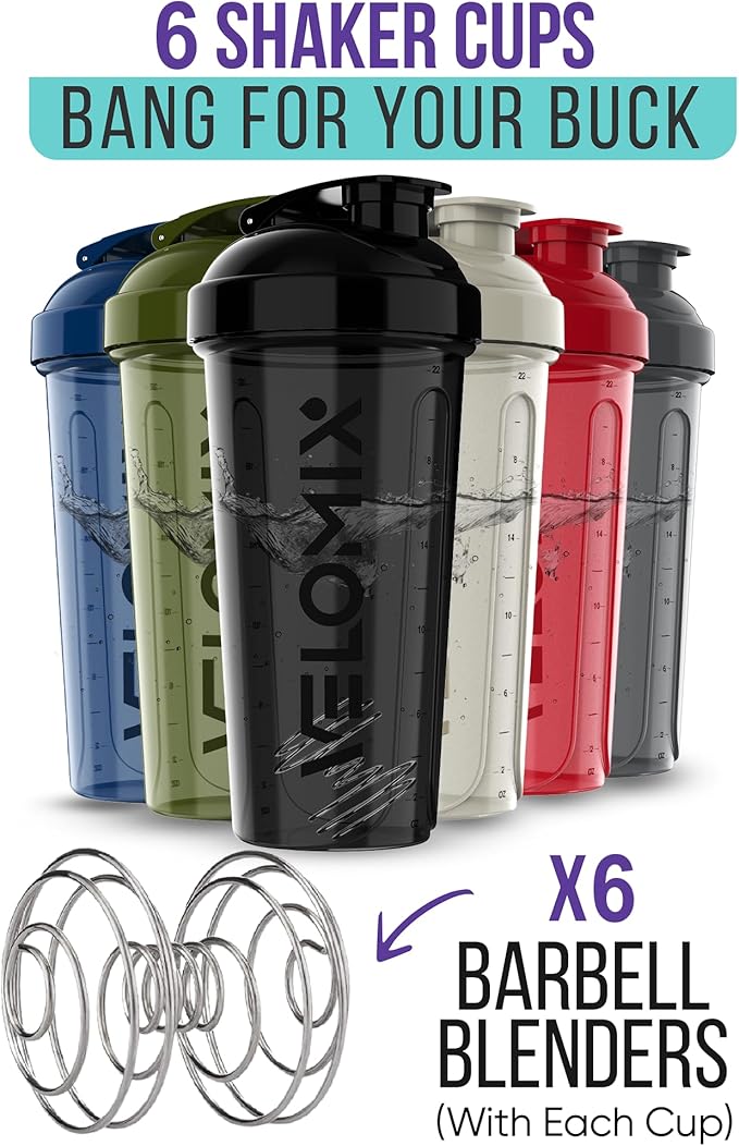 '-6 PACK- Shaker Cups for Protein Shakes 28 oz - 6x Wire Whisk | Leak Proof Protein Shaker Bottle for Protein Shakes, Shaker Bottle Pack for Pre & Post Workout (Stealth Edition)-GravixFit