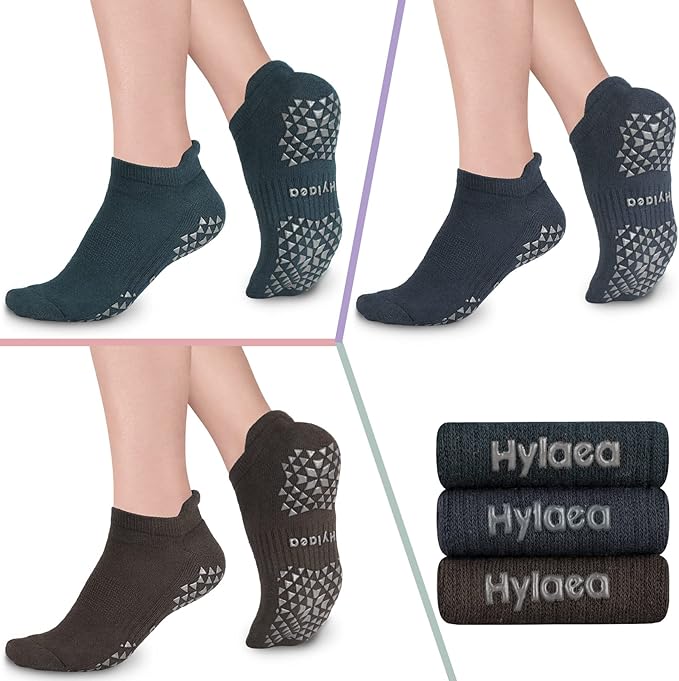 Hylaea Unisex Non Slip Socks with Grip for Yoga, Hospital, Pilates, Barre | Ankle, Cushioned-GravixFit