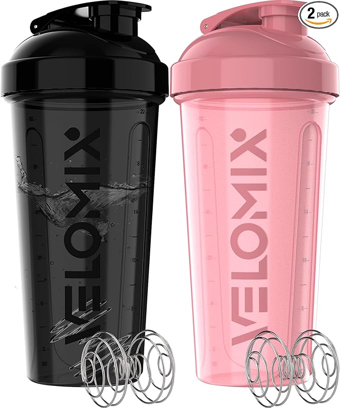 '-2 Pack- 28 oz Protein Shaker Bottles for Protein Mixes - 2x Wire Whisk | Leak Proof Shaker Cups for Protein Shakes | Protein Shaker Bottle Pack | Shakers for Protein Shakes-Pink&Black-GravixFit