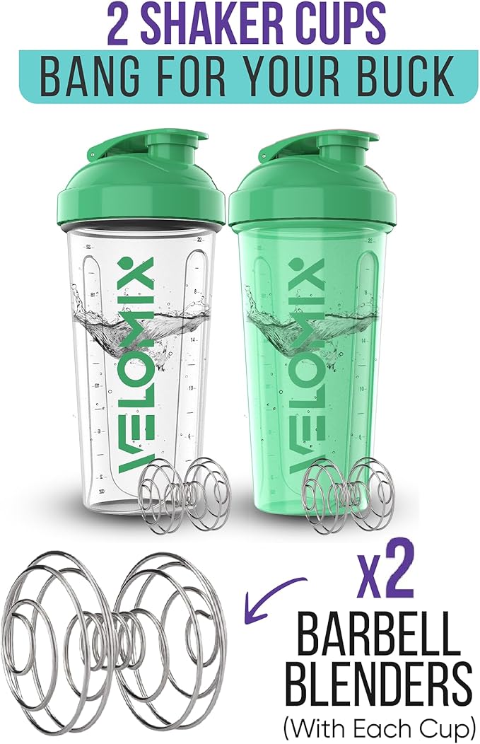 '-2 Pack- 28 oz Protein Shaker Bottles for Protein Mixes - 2x Wire Whisk | Leak Proof Shaker Cups for Protein Shakes | Protein Shaker Bottle | Shakers for Protein mix-Turquoise&Transparent-GravixFit