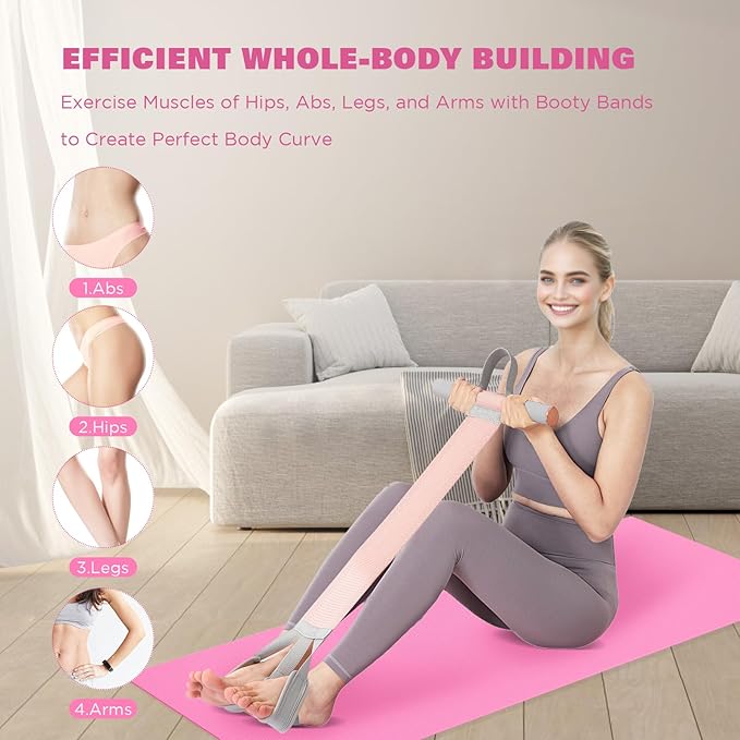 Fitness Resistance Band with Handles & Non-Slip Pedal, 150lb Fabric Exercise Bands, Yoga Starter Sets Sit Up Pull Rope for Full Body Strength Training, Stretch Band Workout Equipment-GravixFit