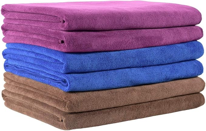 JML Microfiber Towels, Bath Towel Sets (6 Pack, 27" x 55") - Extra Absorbent, Fast Drying, Multipurpose for Bath, Swimming, Fitness, Sports, Yoga, Blue/Brown/Purple-GravixFit