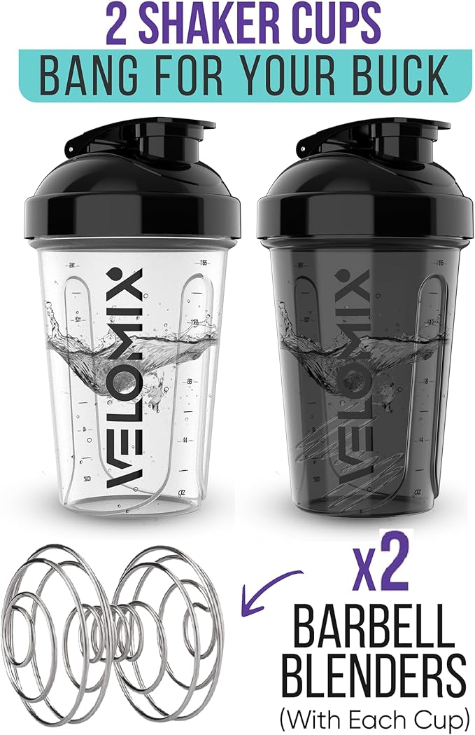 '-2 Pack- 20 oz Protein Shaker Bottles for Protein Mixes - 2x Wire Whisk | Leak Proof Shaker Cups for Protein Shakes and Pre Workout | Protein Shaker Bottle Pack-GravixFit