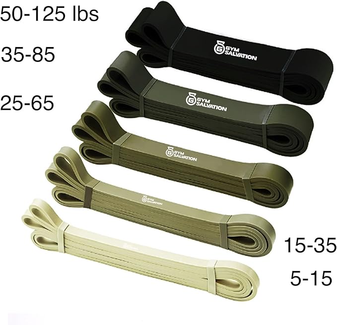 Gym Salvation Resistance Bands Set, 5 Exercise Bands, Black and Military Green Shades-GravixFit