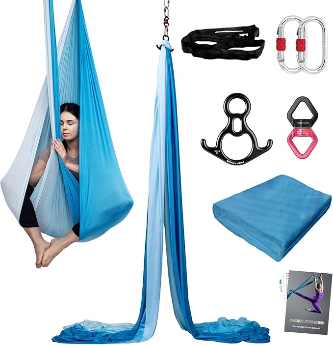 PRIOR FITNESS Aerial Silks Kit Colorful 9/15/20 Yards 40D Nylon Fabric Hammock Set With Hardware & Guide for All Levels Of Aerial Yoga Practice and Acrobatic Flying For Adults Aerial silk-GravixFit