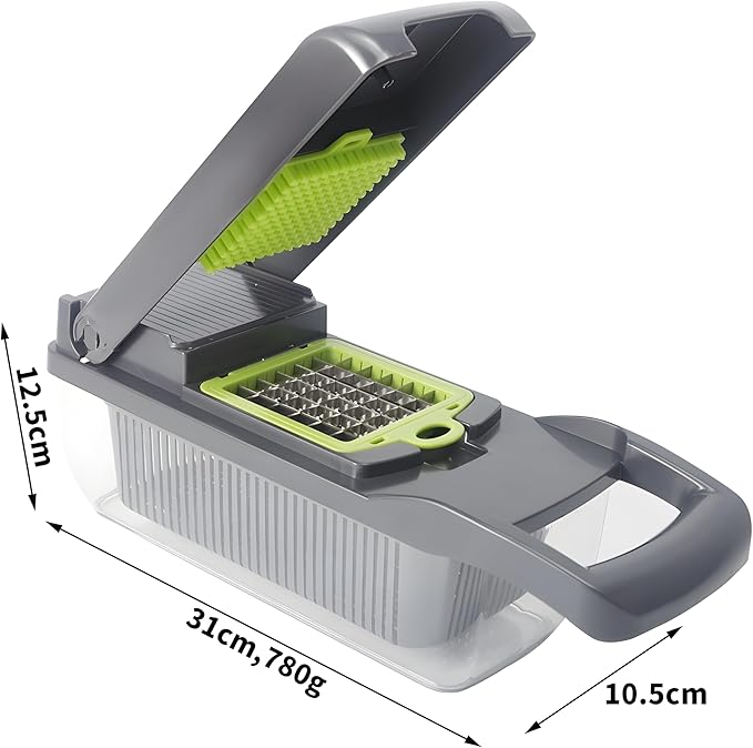 16-in-1 Vegetable Chopper & Slicer | Stainless Steel Mandoline Cutter with Onion Dicer, Grater, Spiralizer, Julienne Blades | Multifunctional & Manual Kitchen Tool I Lightweight & Easy To Use-GravixFit