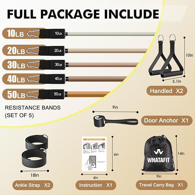 WHATAFIT Resistance Bands, Exercise Bands，Resistance Bands for Working Out, Work Out Bands with Handles for Men and Women Fitness, Strength Training Home Gym Equipment-GravixFit