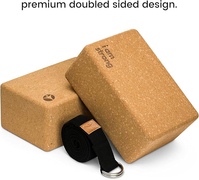 Premium Cork Yoga Blocks - Extra Large Yoga Block 2-Pack or Extra Tall 1-Pack for Inflexible Yogis | Natural, High-Density Cork for Superior Support & Stability | Optional Yoga Strap & Gift Box-GravixFit