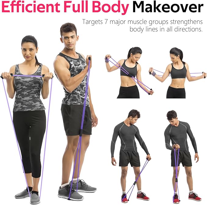 Figure 8 Fitness Resistance Bands with Handles - Exercise Tube Band Set of 3 for Arm and Shoulder Stretch, Rope 8 Word Elastic for Women and Men-GravixFit