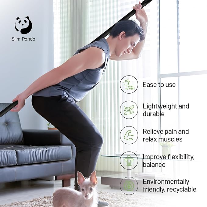 Slim Panda Yoga Stick, 5ft Natural Bamboo Stick with Rubber Ends, Exercise Stretching Stick for Yoga, Stretching, Balance and Correcting Posture, Rehabilitation Physical Therapy Aids-GravixFit
