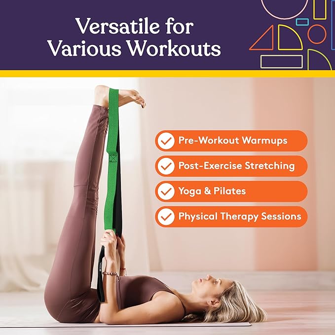 SPECIAL SUPPLIES Yoga Strap for Stretching, Stability Training, Fitness, Flexibility, Physical Therapy, Home Workout Equipment, Strength Training, and Pilates (Green)-GravixFit