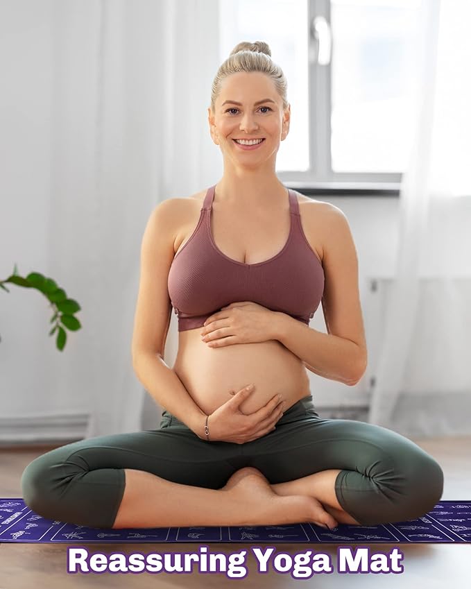 Instructional Travel Yoga Mat with 75 Poses & Exercises - Non-slip Exercise Mat for Home Workout, Includes Carrying Bag - Perfect for Beginners, 68"x24"x0.25"-GravixFit