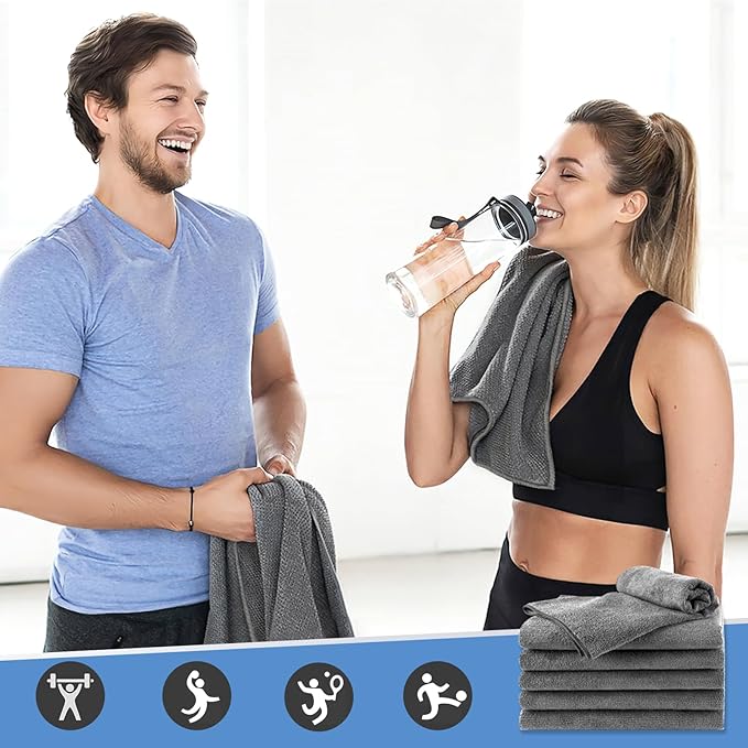 48 Pack Gym Towels Set - Highly Absorbent and Quick Drying Microfiber Salon Towels, Premium Hand Cloths for Bathroom, Gym, Shower, Hotel, and Spa - 16x27 inch (Grey)-GravixFit