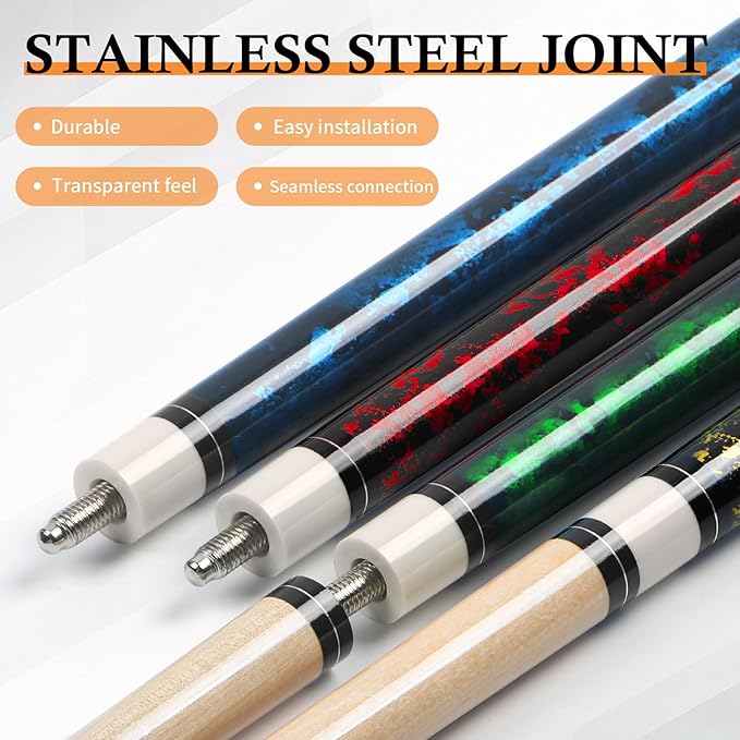 Kmise Pool Cue Stick Set, Canadian Maple 58 Inch 18 19 20 21oz 13mm Tips, New Upgraded Irish Linen Wire Grip Billiard Table Cues Sticks, 4 Colors Optional, W/Chalk, Gloves for Bar Professional Adults