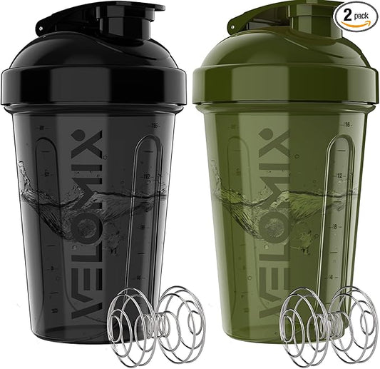 '-2 Pack- 20 oz Protein Shaker Bottles for Protein Mixes - 2x Wire Whisk, Leak Proof Shaker Cups for Protein Shakes and Pre Workout, Protein Shaker Bottle Pack, Protein Mixer Cup (Green&Black)-GravixFit