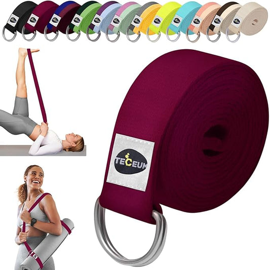 TECEUM Yoga Strap & Mat Strap – 2 IN 1 – Cotton – 6 ft 8 ft 10 ft (30+ colors) – Adjustable Non-Slip Belt for Yoga, Pilates, Stretching, Physical Therapy, Fitness & Home Workout – For Carrying Mats-GravixFit