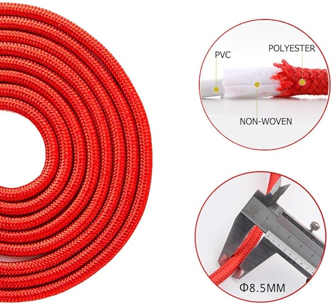 Redify Weighted Jump Rope for Workout Fitness(1LB), Tangle-Free Ball Bearing Rapid Speed Skipping Rope for MMA Boxing Weight-loss,Aluminum Handle Adjustable Length 9MM Fabric Cotton+9MM Solid PVC Rope-GravixFit