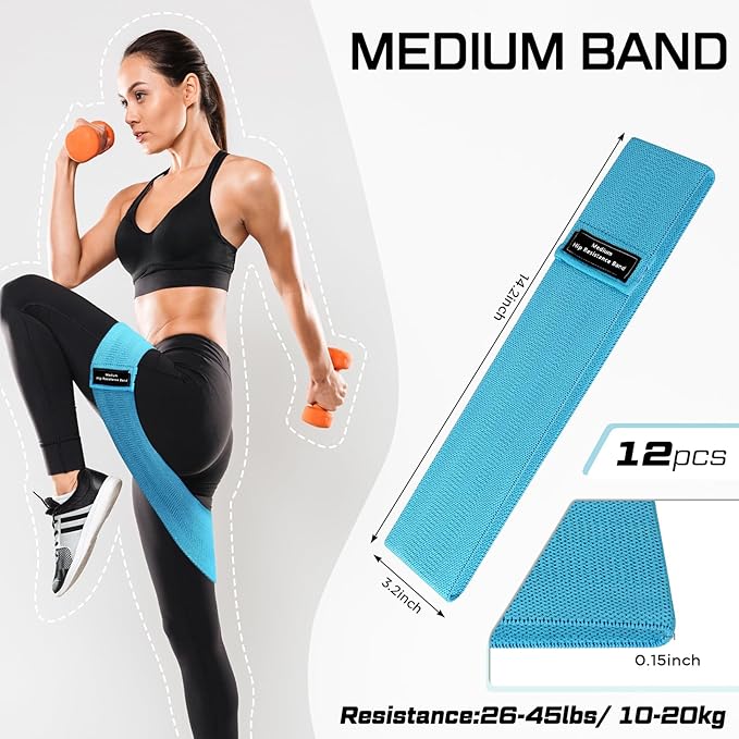 12 Pcs Fabric Resistance Bands for Working Out Booty Workout Stretch Exercise Bands Non Slip for Legs Squat Resistance Loop for Women Men Starter Butt Hip Thigh Fitness-GravixFit