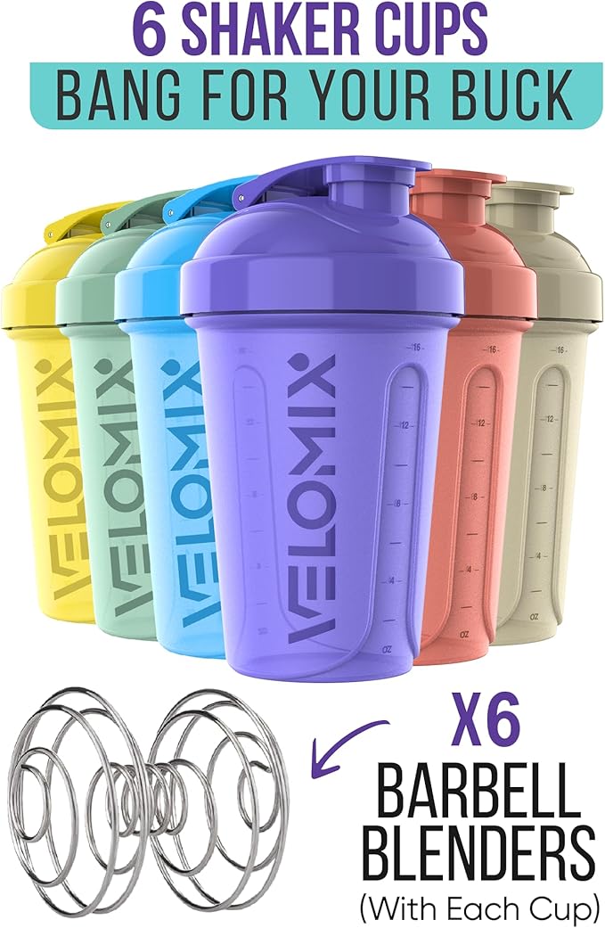 '-6 PACK- 20 OZ Protein Shaker Bottles for Protein Mixes, Shaker Cups for Protein Shakes, Small Shaker Bottle Pack, Shaker Cup, Shakers for protein Shakes (Pastel Shades - 6 Pack)-GravixFit