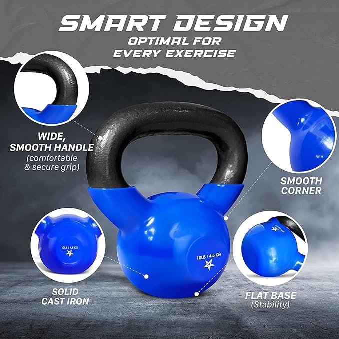 Yes4All 5-100 LB Kettlebells Vinyl Coated Cast Iron for Dumbbell Weights Exercises, Gym, Fitness, Full Body Workout Equipment Push up, Grip and Strength Training