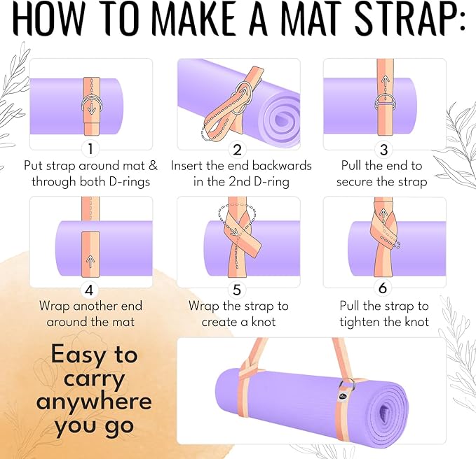 TECEUM Yoga Strap & Mat Strap – 2 IN 1 – Cotton – 6 ft 8 ft 10 ft (30+ colors) – Adjustable Non-Slip Belt for Yoga, Pilates, Stretching, Physical Therapy, Fitness & Home Workout – For Carrying Mats-GravixFit