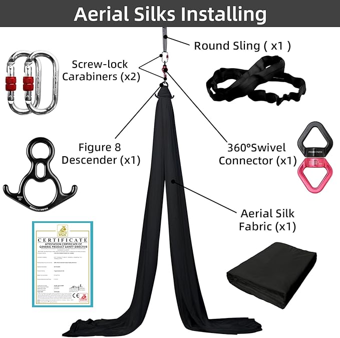 PRIOR FITNESS Aerial Silks Kit Colorful 9/15/20 Yards 40D Nylon Fabric Hammock Set With Hardware & Guide for All Levels Of Aerial Yoga Practice and Acrobatic Flying For Adults Aerial silk-GravixFit
