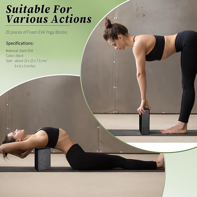 Yilloog 20 Pcs Foam EVA Yoga Blocks - High Density Non Slip Supportive Foam Blocks - Lightweight Black Yoga Bricks - Props for Women, Men, Beginners, Pilates, Meditation-GravixFit