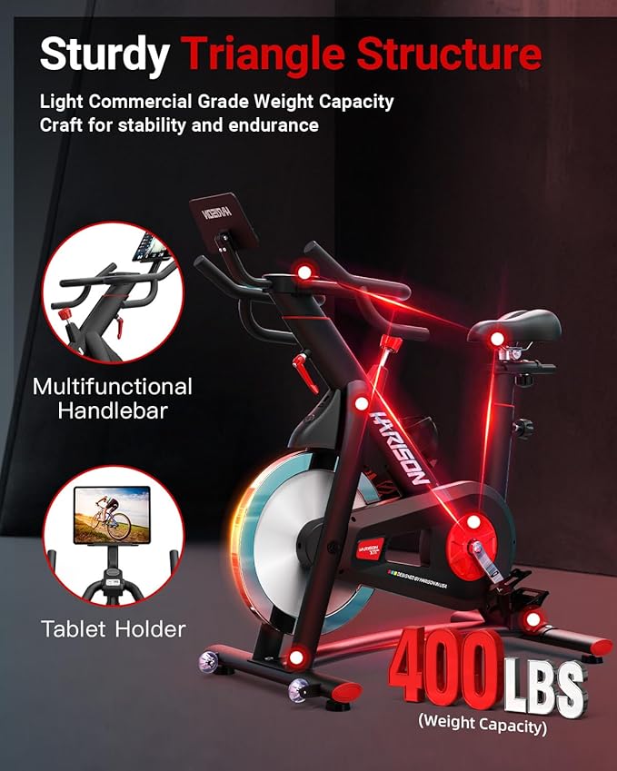 HARISON Semi-Commercial Exercise Bike 400 lbs Capacity, Magnetic Stationary Bikes for Home Gym with Bluetooth & Tablet Holder & Comfortable Seat Cushion