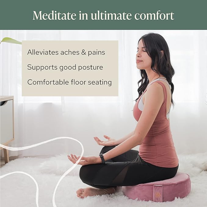 Mindful and Modern Velvet Meditation Cushion - Luxury Zafu Floor Pillow for Yoga - Large Buckwheat Meditation Pillow with Luxe Removable Cover in Six Colors-GravixFit
