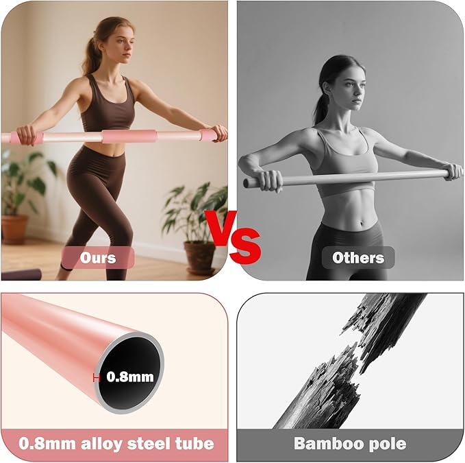 Pink Yoga Stick 58 Inch - Alloy Steel Stretching, Mobility & Exercise Stick with Neck & Hand Pads, Shoulder Flexibility Tool for Yoga, Pilates & Home Gym Workouts-GravixFit