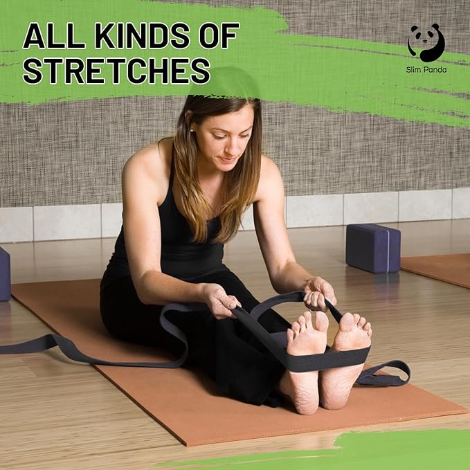 Slim Panda Yoga Strap for Stretching,Cotton Yoga Strap with Adjustable D-Ring Buckle,Non-Elastic Yoga Belt for Pilates,Gym Workouts,Physical Therapy,Improve Flexibility-GravixFit