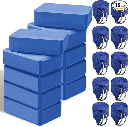 Outus 20 Pack Yoga Blocks and Straps Non-Slip EVA Foam Blocks with Metal D Ring Straps for Gym Exercise and Workout-GravixFit