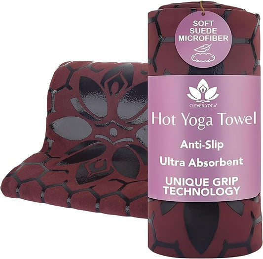 Clever Yoga Non-Slip Hot Yoga Towel – Non-Slip Grip for Hot Yoga, Sweat Absorbent, Honeycomb Silicone Grip, Stays Flat – Ideal for Pilates, Travel, Washable & Lightweight - Burgundy-GravixFit