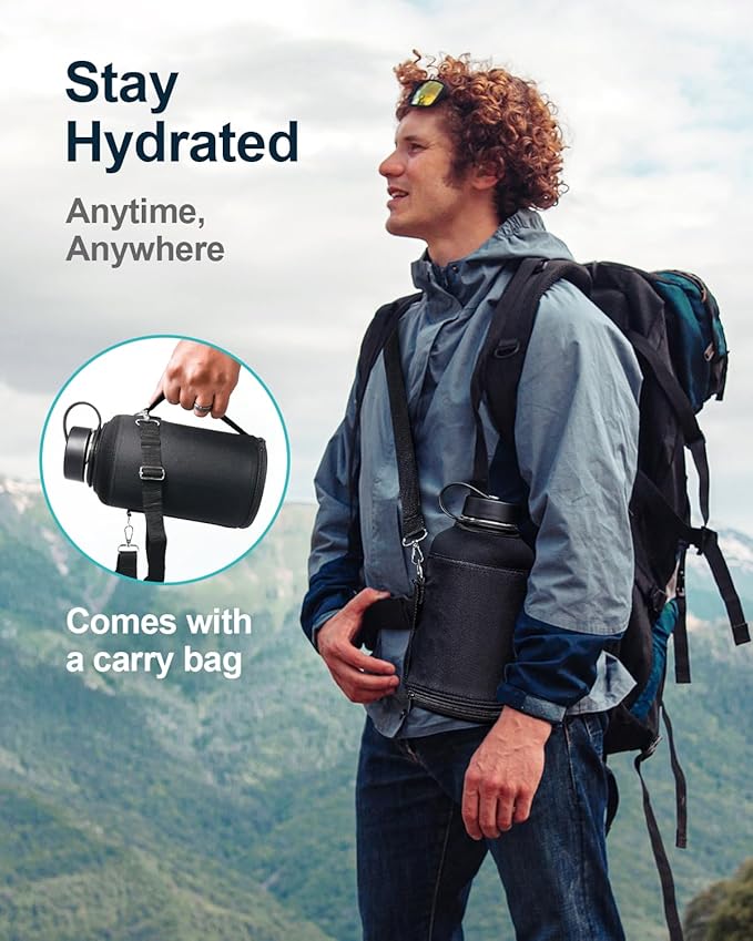 BUZIO Insulated Water Bottle with Straw Lid and Flex Cap, 32oz Double Wall Vacuum Stainless Steel Thermo with Wide Mouth Lid, Cold 48 Hrs Hot 24 Hrs Sweat Proof Flask, Rose and Green-GravixFit