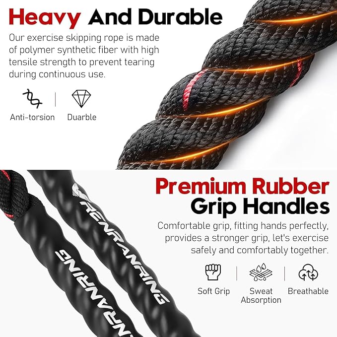 Weighted Jump Rope for Men and Women, 3lb 4lb 5lb Adult Heavy Skipping Rope, Jumprope for Fitness,Workout Equipment, Fitness Equipment for Home Gym Exercise,Improve Strength and Building Muscle-GravixFit