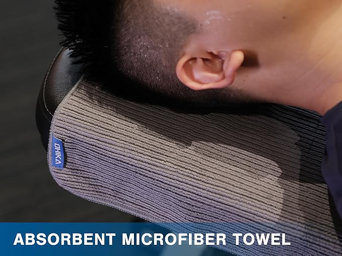 Microfiber Gym Towels with Snap Strap Closure, Ribbed Pattern Sports Towels for Yoga, Home and Outdoor Activities, 27” x 16”, 6 Pack, Black/Grey/Light Blue-GravixFit