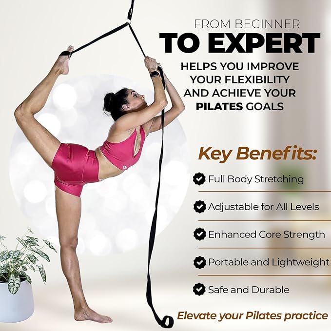 Pilates Stretching Strap with Door Anchor - Flexibility Equipment for Pilates Practitioners - Ideal for Improving Leg Flexibility, Core Stability, and Posture Alignment at Home-GravixFit