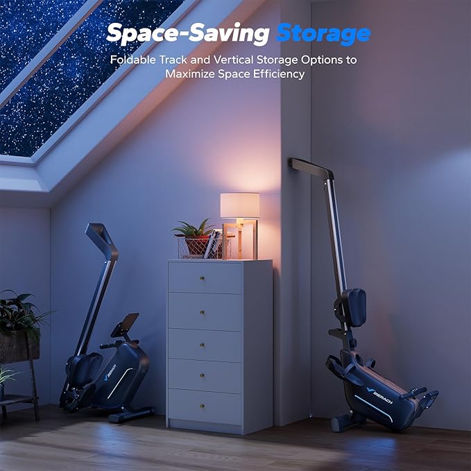 MERACH Rowing Machines for Home, Powerful Electromagnetic Row Machine with 51.2" Extended Rail, 16-Level Handle Resistance Adjustment Rower, 350 LBS Load Capacity, Ergonomic Comfort Seat, Easy Storage-GravixFit