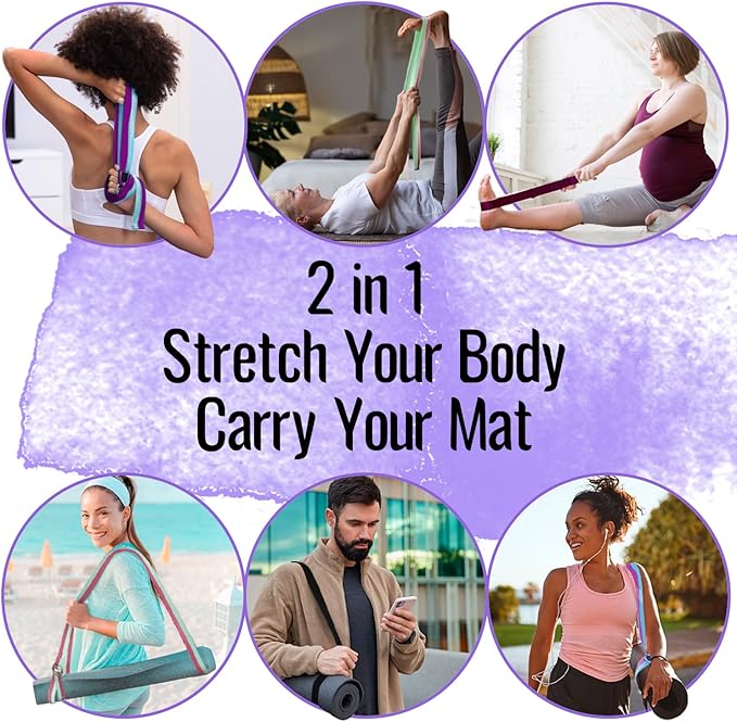 TECEUM Yoga Strap & Mat Strap – 2 IN 1 – Cotton – 6 ft 8 ft 10 ft (30+ colors) – Adjustable Non-Slip Belt for Yoga, Pilates, Stretching, Physical Therapy, Fitness & Home Workout – For Carrying Mats-GravixFit