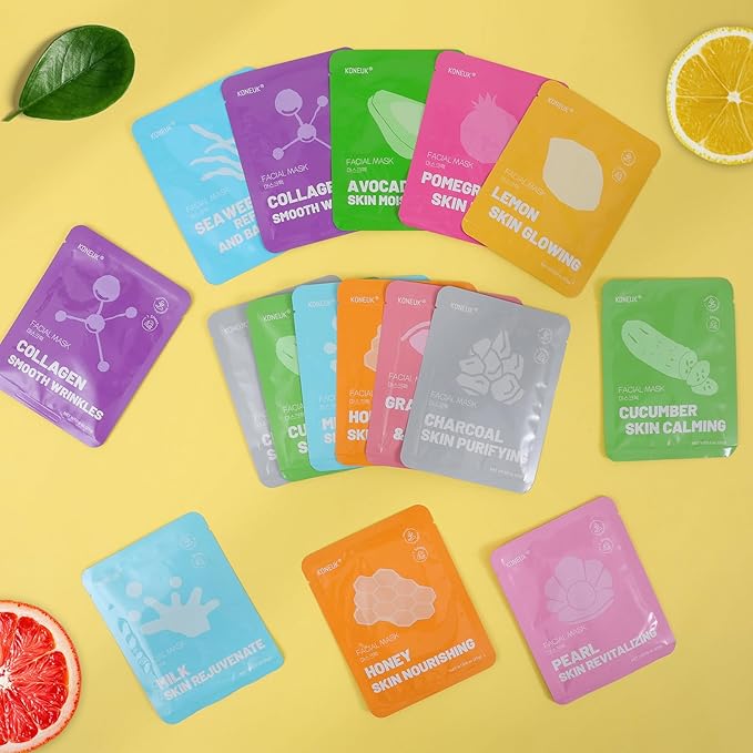 120 Pack Collagen Essence Sheet Face Masks Skincare, Moisturizing & Hydrating Face Mask for Skin Care, Bulk Face Masks for All Skin Types, Spa Party Gifts for Women (12 Types x 10 Pcs)-GravixFit