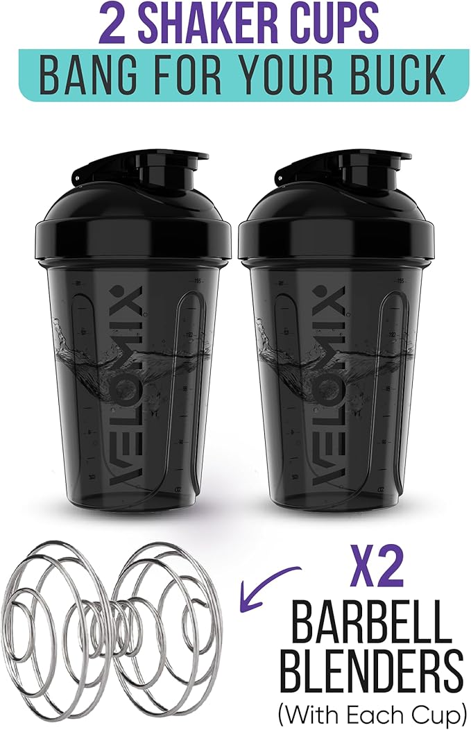 '-2 Pack- 20 oz Bottles for Protein Mixes - 2x Wire Whisk | Leak Proof Shaker Cups for Protein Shakes and Pre Workout | Protein Shaker Bottle Pack | Protein Mixer Cup (Black Set)-GravixFit
