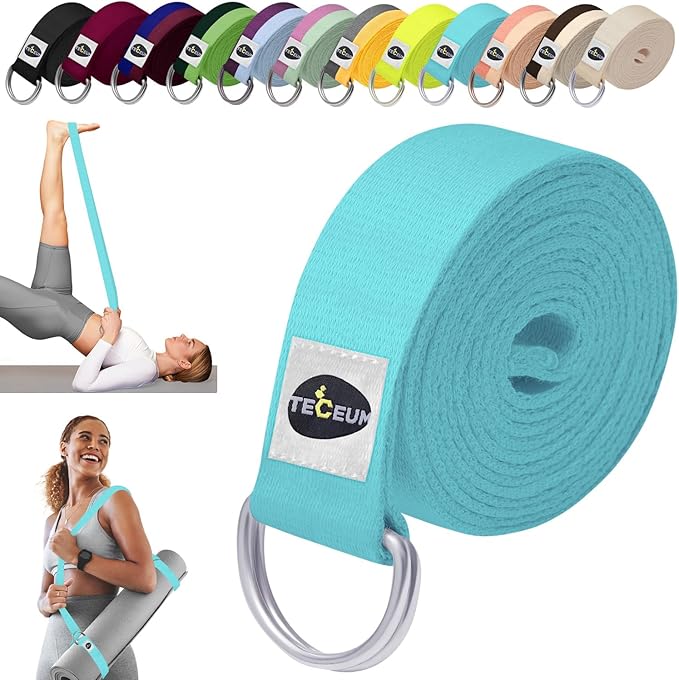 TECEUM Yoga Strap & Mat Strap – 2 IN 1 – Cotton – 6 ft 8 ft 10 ft (30+ colors) – Adjustable Non-Slip Belt for Yoga, Pilates, Stretching, Physical Therapy, Fitness & Home Workout – For Carrying Mats-GravixFit