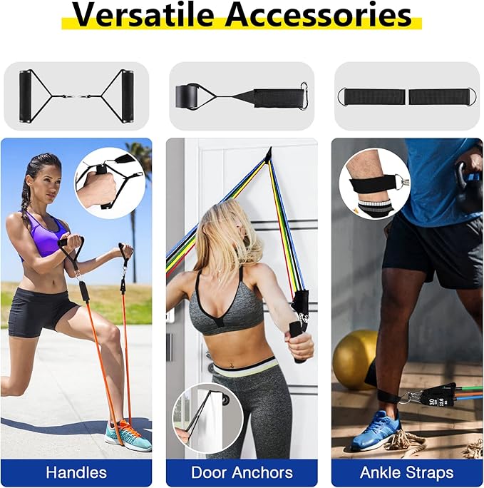 Resistance Bands Set, Workout Bands with Handles, Door Anchor, Ankle Straps and Carry Bag, Exercise Bands for Shape Body and Home Workouts-GravixFit