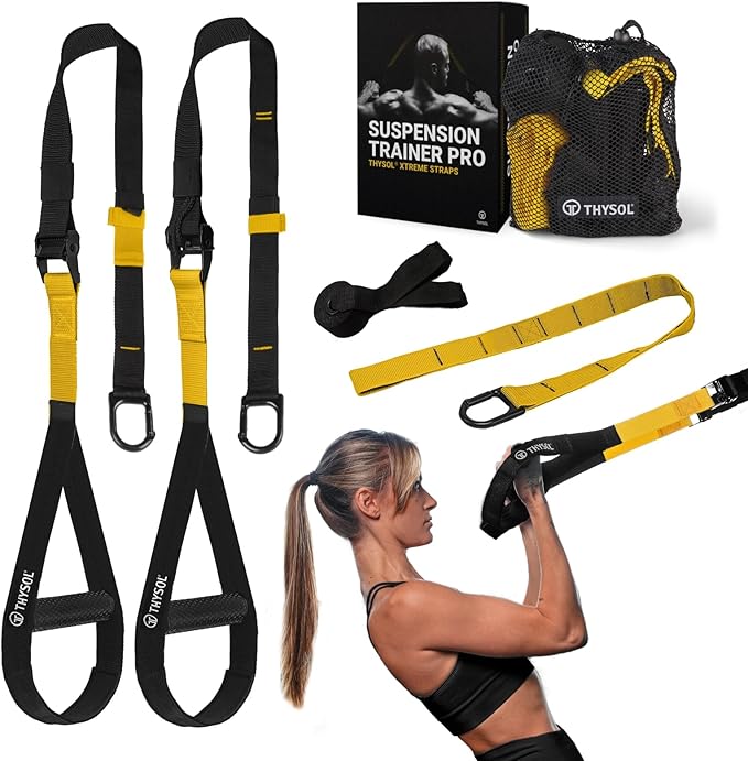 THYSOL® Resistance Trainer Pro Xtreme Straps Army | Sling Trainer Set with Adjustable Door Anchor | Fitness Home Workouts - Suitable for Travelling & for Training Indoor & Outdoor (Yellow)-GravixFit