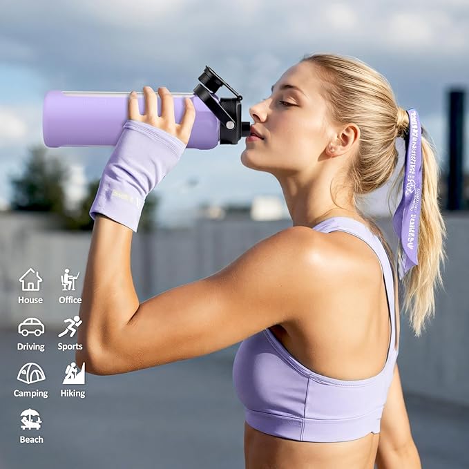 Kodrine Water Bottle with Straw, 24 oz Glass water Bottle with 2 Lids Bamboo Straw Lid and Spout Lid with Handle, 32 oz Clear Water Bottle Glass for Sports Travel, Waterbottle with Time Marker-GravixFit