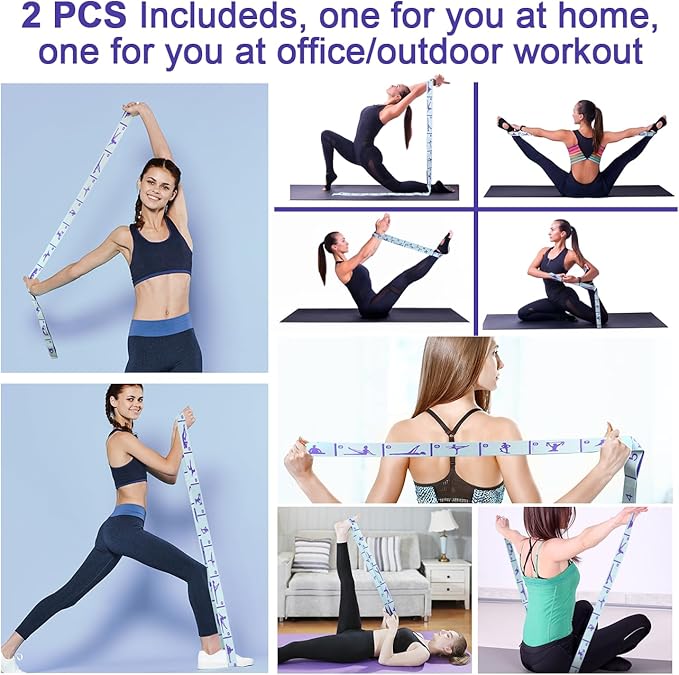 Elastic Yoga Stretching Strap with Loops, CEILIWEN Stretch Straps For Physical Therapy, Pilates Stretch Band, Elastic Exercise Bands, Leg Stretching Strap, Stretch Resistance Bands For Exercise-GravixFit